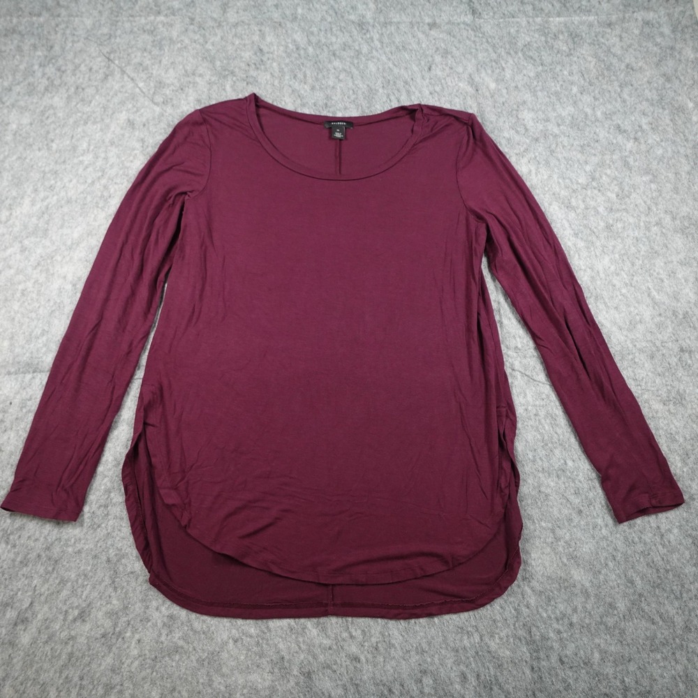 Halogen Long Sleeve Top Womens Medium Burgundy Modal Stretch High Low Hem